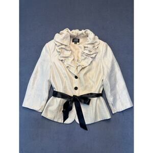 Adrianna Papell Jacket Champagne 3/4 Sleeve Ruffle Belt Elegant Blazer Coat WM 8